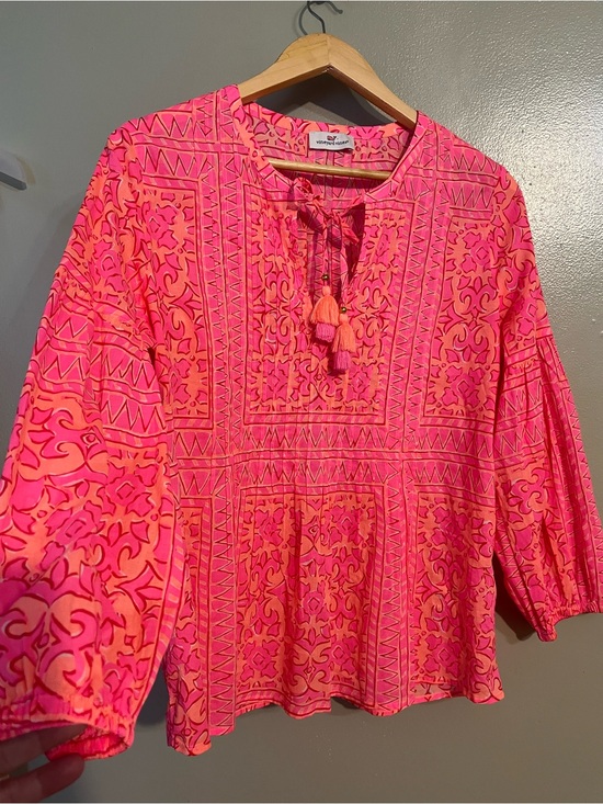 Vineyard Vines Tops - Vineyard vines Women’s Pink Printed Peasant Blouse with Tassel Tie
